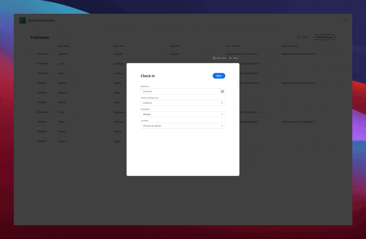 Employee Check-In/Check-Out Template | Budibase | Low-Code Platform