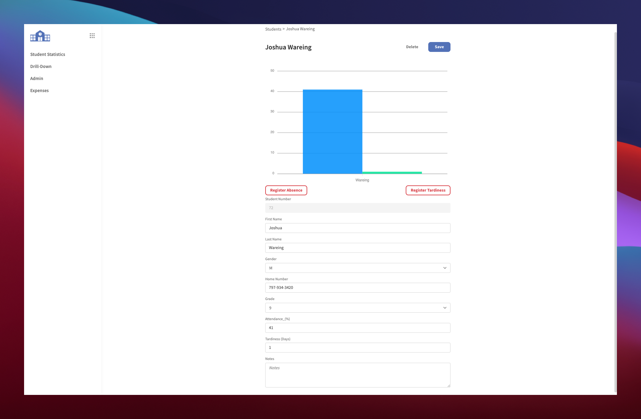 School Admin Panel Template Manage Students Screen