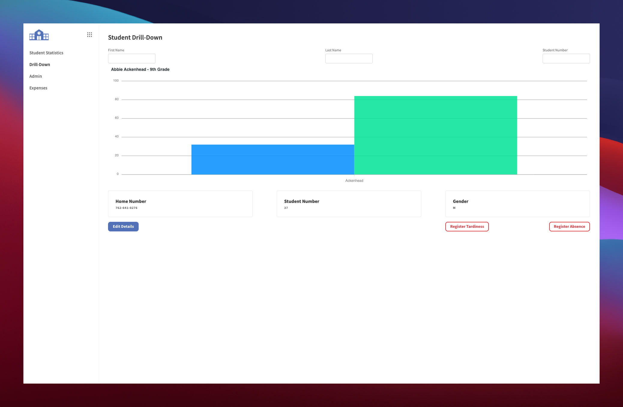 School Admin Panel Template - Individual Student View