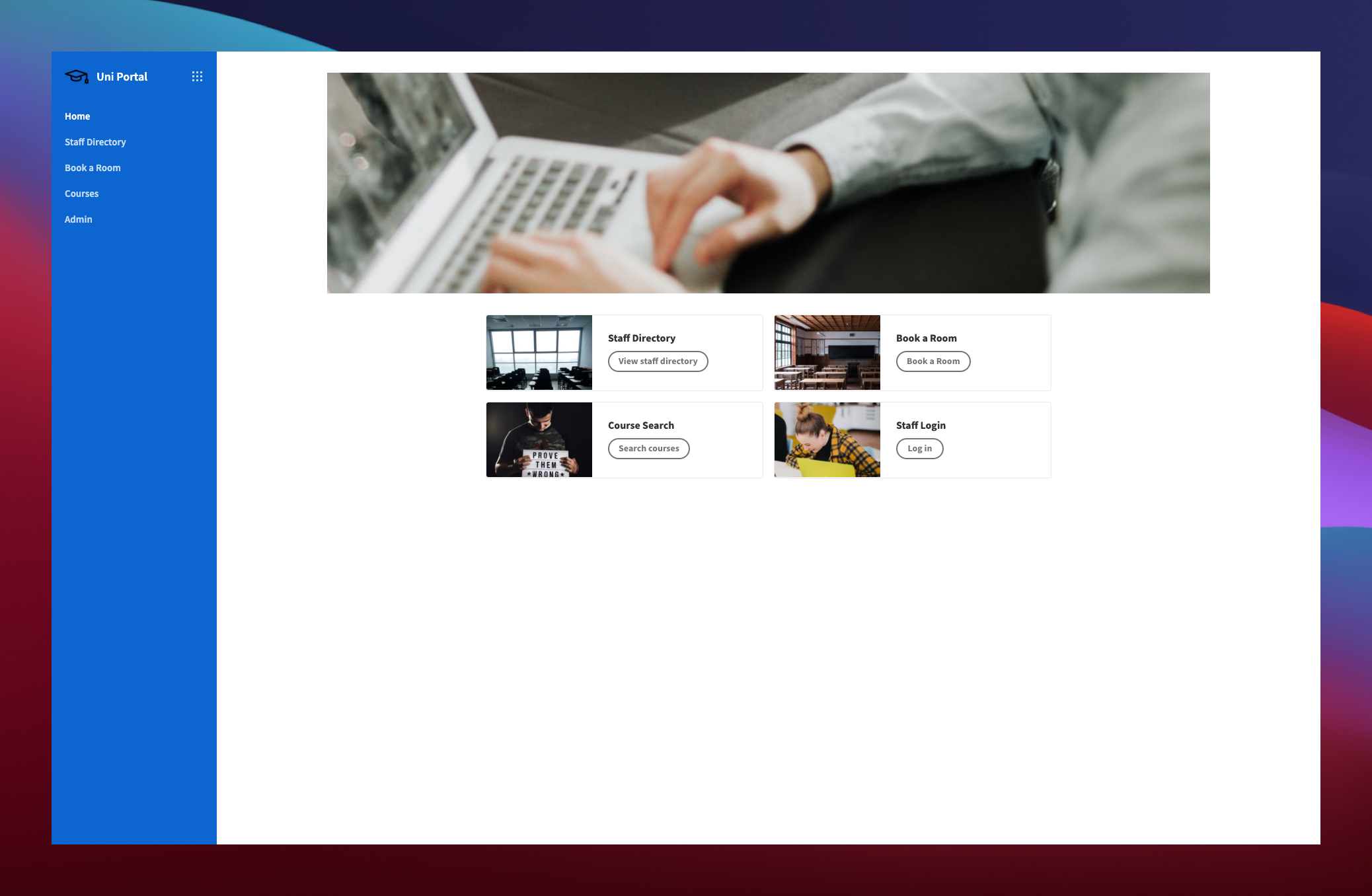 Open-Source University Portal Home Screen